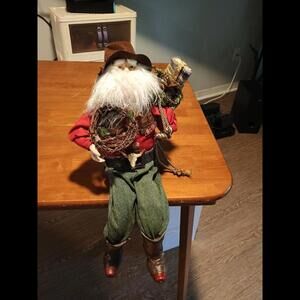Cowboy Shelf Sitting  Santa With Porcelain Boots